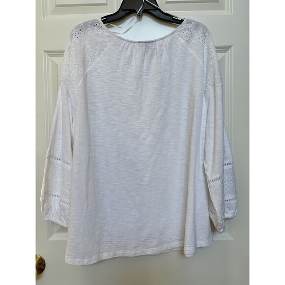 STYLE & CO. WOMENSPLUS SIZE 3X WHITE EYE TRIM TIE-NECK PESANT TOP EMBROIDERED - Picture 3 of 6
